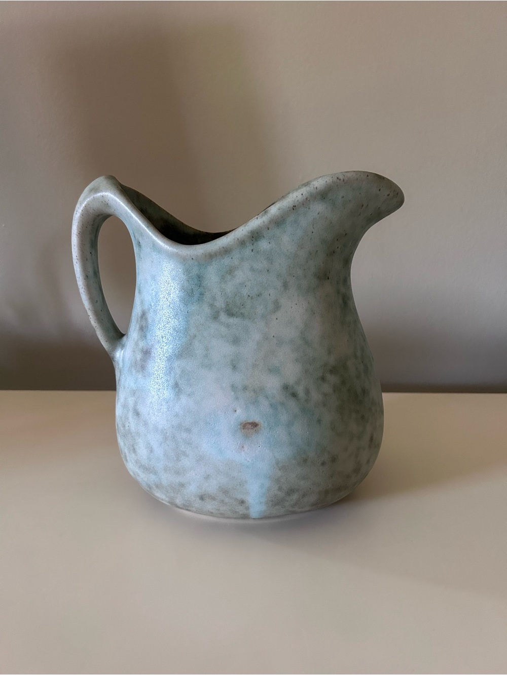 Peter's Pottery Dirty Jade Juice Pitcher 9” Signed Mississippi Delta Pottery